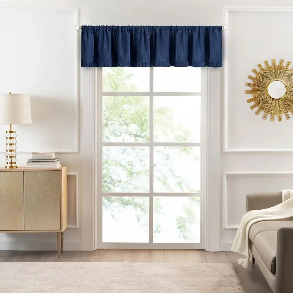 Achim Home Furnishing Bordeaux Navy Solid Pleated Window Curtain Panels : 52
